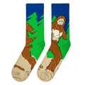 Lifestyle photo showing the Sasquatch socks on a person's feet, highlighting the sock's fit and design.