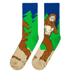 Lifestyle photo showing the Sasquatch socks on a person's feet, highlighting the sock's fit and design.