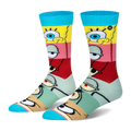 Crew socks with bright blue cuffs and toes. The body has horizontal stripes showing close-ups of SpongeBob character eyes.