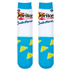 Lifestyle shot showing the Doritos Cool Ranch socks on a person's feet.