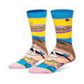 Fairly Odd Parents crew socks featuring a giant Timmy Turner face on the foot and a bright yellow leg with a purple logo.