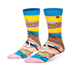 Fairly Odd Parents crew socks featuring a giant Timmy Turner face on the foot and a bright yellow leg with a purple logo.