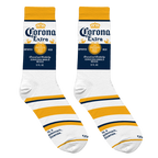 Close-up of Corona Extra socks showcasing the label detail and stripes.