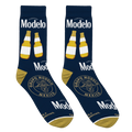 Lifestyle shot showing the Modelo socks on a person's feet, showcasing the full design.