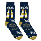 Lifestyle shot showing the Modelo socks on a person's feet, showcasing the full design.
