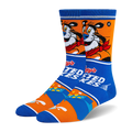 Crew socks showing Tony the Tiger, a blue band with the Frosted Flakes logo, and a cereal box pouring milk into a bowl.