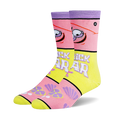 Pair of crew socks in pink, purple, and yellow.  Features Patrick Star's face and the words "Patrick Star".