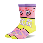 Pair of crew socks in pink, purple, and yellow.  Features Patrick Star's face and the words "Patrick Star".
