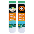 Flatlay showcasing the South Park Mash Up socks.  The design details and colors are clearly visible.