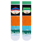 Close-up product shot highlighting the South Park characters, text, and snowy mountain landscape on the socks.