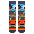 Pair of Back to the Future mashup socks shown flat lay against a white background.