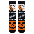 Close-up view of the Halloween Mashup socks, showcasing the detailed artwork and the sock's texture.