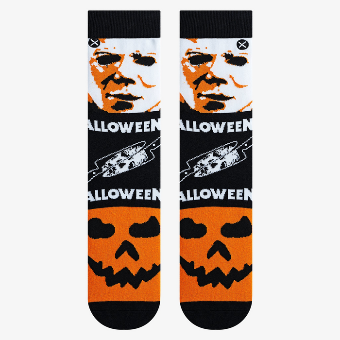 Close-up view of the Halloween Mashup socks, showcasing the detailed artwork and the sock's texture.