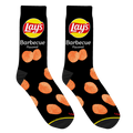 Close-up studio shot of a pair of black Lay's BBQ socks, highlighting the chip design and sock texture.