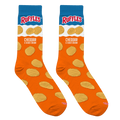 Lifestyle shot of Ruffles Cheddar & Sour Cream socks on a model's feet.