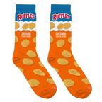 Lifestyle shot of Ruffles Cheddar & Sour Cream socks on a model's feet.