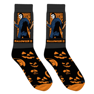Lifestyle shot of model wearing the Halloween II socks with jeans
