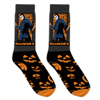 Lifestyle shot of model wearing the Halloween II socks with jeans