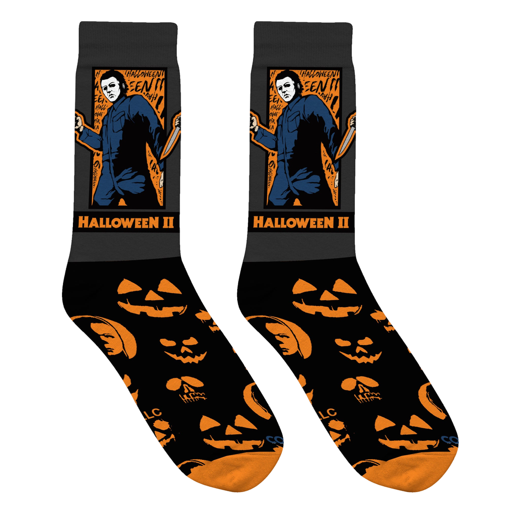 Lifestyle shot of model wearing the Halloween II socks with jeans