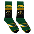 Lifestyle shot of Happy Gilmore socks on a person's feet; shows the socks in action.