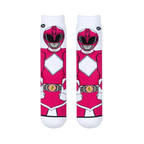Front view of two flat socks showing the complete Pink Ranger suit graphic with her helmet, chest diamond, gloves, and belt.