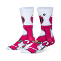 White crew socks featuring a 360-degree wraparound graphic of the Pink Ranger in her classic pink and white uniform.