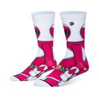 White crew socks featuring a 360-degree wraparound graphic of the Pink Ranger in her classic pink and white uniform.