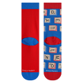 Close-up shot of the back of the socks, highlighting the red cuff and blue heel detail.
