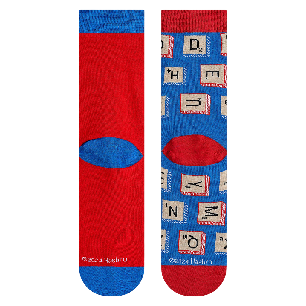 Close-up shot of the back of the socks, highlighting the red cuff and blue heel detail.