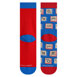 Close-up shot of the back of the socks, highlighting the red cuff and blue heel detail.