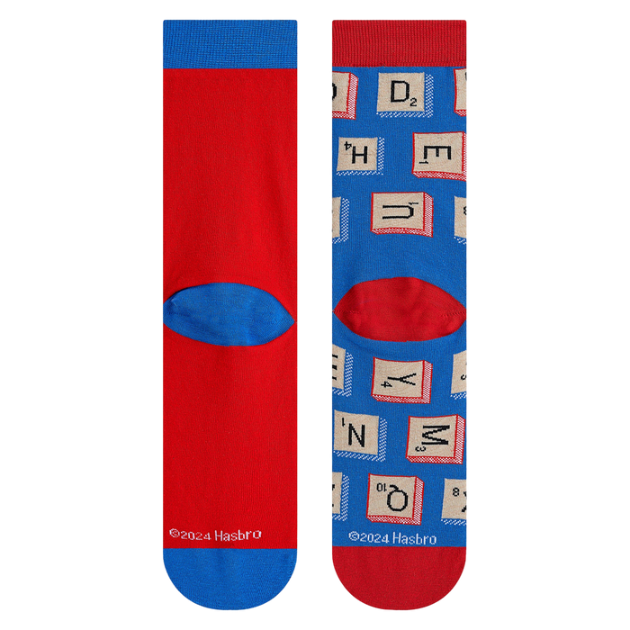 Close-up shot of the back of the socks, highlighting the red cuff and blue heel detail.