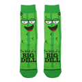 Lifestyle shot showing the 'Kind Of A Big Dill' socks on a model's feet.