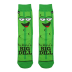 Lifestyle shot showing the 'Kind Of A Big Dill' socks on a model's feet.