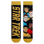 Flatlay showcasing both Star Trek socks on a white background, highlighting the design details.