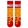 Flatlay product shot of the Cheez-It Mash Up socks showing the full design.