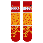 Flatlay product shot of the Cheez-It Mash Up socks showing the full design.