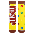 Pair of M&Ms Split socks displayed on a white background; showcasing the full design, including the M&Ms logo and candies.