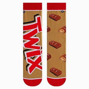 Flatlay showcasing both Twix Split socks, highlighting the design details on each sock.
