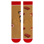 Close-up shot highlighting the fabric texture and detailed Twix bar illustrations on the socks.