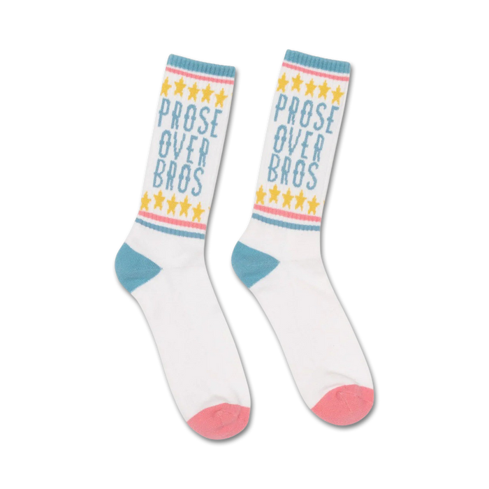 white crew socks with yellow and pink 