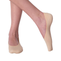 A pair of nude-toned No Show socks on a woman's feet. The socks are seamless and made of a soft cotton material.