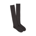 Pair of black knee-high socks. Soft and stretchy material. Simple, classic design.