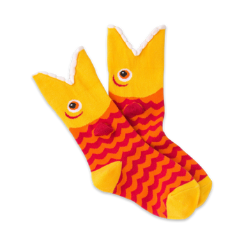 piranha wide mouth animal themed  orange novelty crew socks