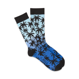 mens cotton and polyester blend blue palm tree pattern crew socks   
