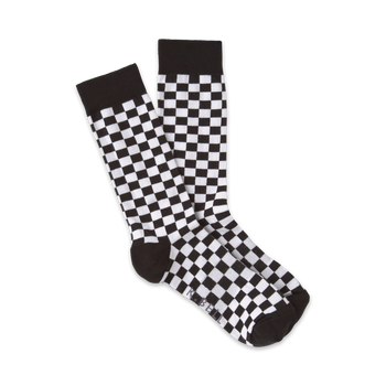 men's checkerboard crew socks: basic black and white checkerboard pattern in a comfortable crew length.  