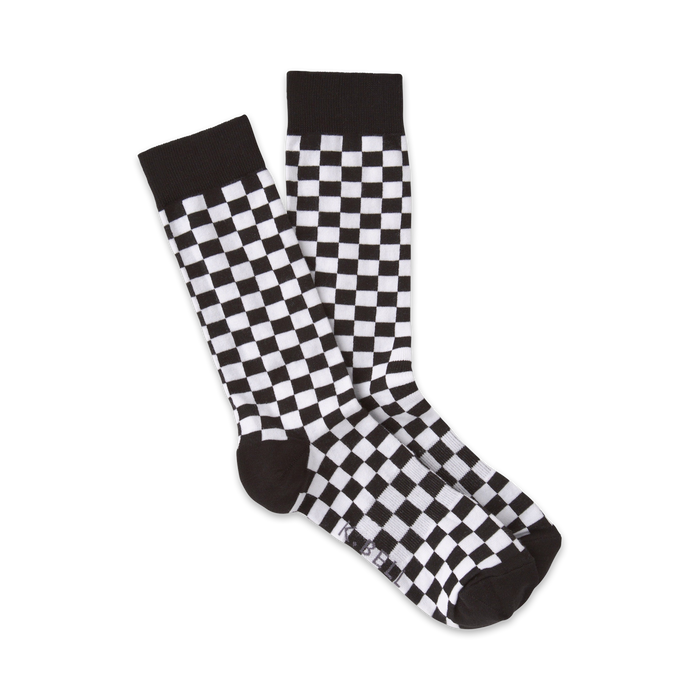 men's checkerboard crew socks: basic black and white checkerboard pattern in a comfortable crew length.   }}