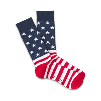  red, white, and blue star-spangled crew socks for men.  