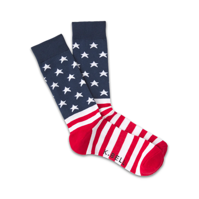  red, white, and blue star-spangled crew socks for men.  