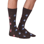 Close-up studio shot of two electric guitar socks on a black background, slightly angled to show the design details.