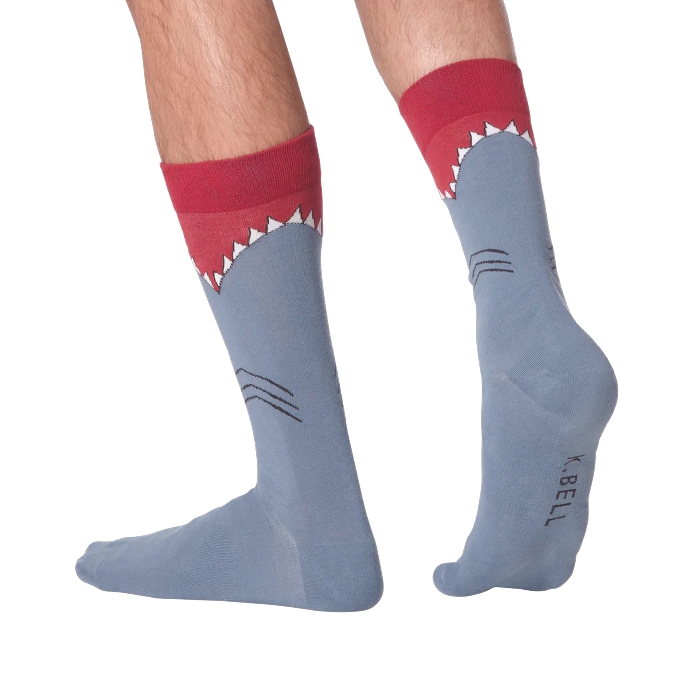 Lifestyle shot showing the Shark socks on a person's legs.
